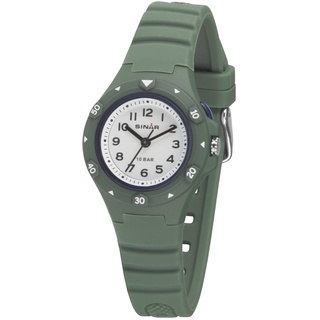 Sinar Kinder Jugend Armbanduhr Sportuhr Jungen Mädchen Analog Quarz 10 bar mit Silikonarmband und Licht Olivgrün