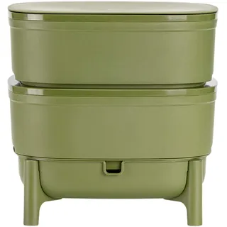 Economy Wurmkomposter für Küche und Balkon - Design Wurmkiste aus 100% Recyceltem Kunststoff - Vermicompost als Wurmfarm mit 2 Schalen - Volumen 30 Liter, grün