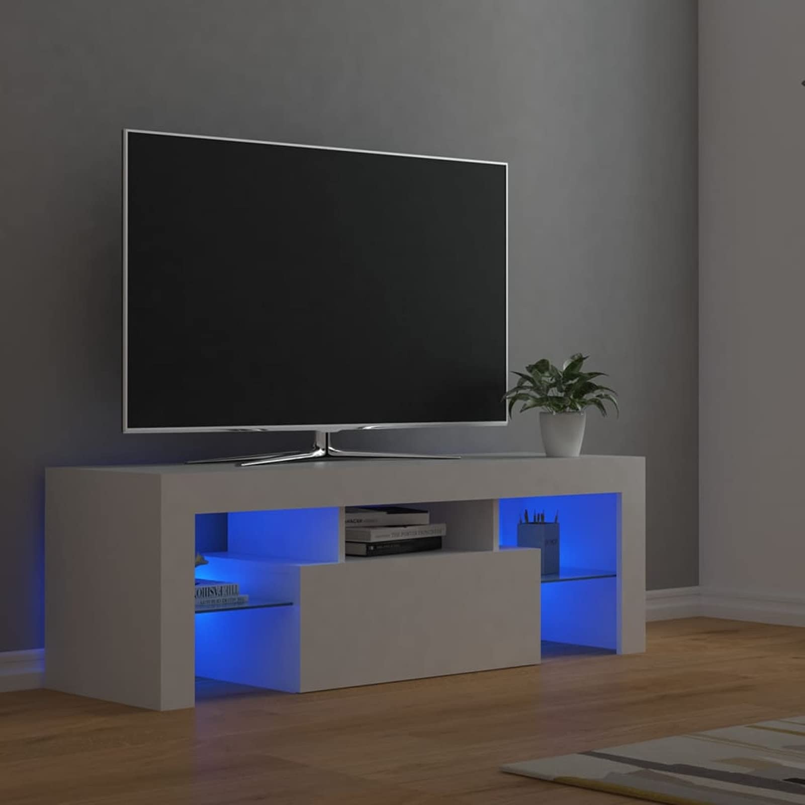 CIADAZ TV-Schrank, Fernsehtisch, Tv Lowboard, Fernsehschrank, Tv Bank, Tv Table, Tv Kommode, mit Leuchten Weiß 120x35x40 cm