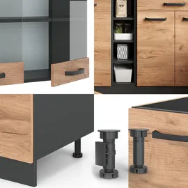 Vicco Singleküche R-Line Goldkraft Eiche/Anthrazit 160 cm ohne Arbeitsplatte
