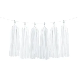 Partydeco Folie Polyester Girlande Quasten Weiß 200 cm