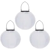 Yeehliny Solar Lampions Außen Wetterfest Solar LED Laterne Wasserdicht Nylon Garten Laterne Solarlaterne für außen Hängend Solarlampiongs Runder Lampenschirm Garten Deko Außendeko (20cm/3PCS/Weiß)
