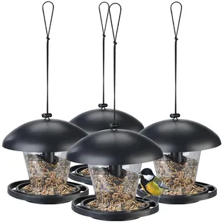Royal Gardineer Futterhaus: 4er-Set wetterfeste Vogelfutterhäuser zum Aufhängen (Futter Vogelhaus, Vogel-Futterhäuser, Schnee)