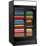 GGM Gastro Getränkekühlschrank - 880 Liter - 8 Ablagen - 2 Glastüren - Werbedisplay - energieeffizientes - automatische Abtaufunktion - ideal für den gewerblichen Einsatz - Schwarz - GKS908NK-B