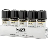 UBENA Gewürze - 5er Set schwarzer Pfeffer ganz | Ideal zum Nachwürzen am Tisch | 225 g in der Mühle