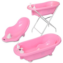 Lorelli Babybadewannen-Set Babybadewanne 88 cm Badesitz Badewannenständer Ablauf rosa