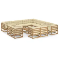 vidaXL 14-tlg Garten-Lounge-Set Kissen Honigbraun Massivholz