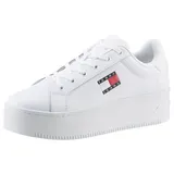 Tommy Jeans TJW FLATFORM ESS Plateausneaker, Freizeitschuh, Halbschuh, Schnürschuh mit gepolstertem Schaftrand weiß 42 EU