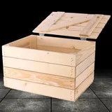 Obstkisten Online Holztruhe mit Deckel Truhe Couchtisch im Landhausstil, Stauraum für Decken, Kissen im Schlafzimmer (Kleine natur Holztruhe)
