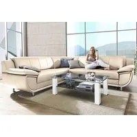 Ecksofa TRENDMANUFAKTUR "Rondo wahlweise mit Schlaffunktion, 267x247 cm (BxT), breite Armlehnen", beige (creme), B:267cm H:85cm T:247cm, Microfaser PRIMABELLE (100% Polyester), Kunstleder SOFTLUX, Struktur (54% Polyacryl, 46% Polyester), NaturLEDER (echtes Rindsleder) in Sitz und Rücken, Korpus Kunstleder SOFTLUX, Sofas, L-Form, wahlweise mit Federkern bestellbar, Füße chromfarben