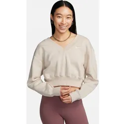 NIKE Damen Shirt W NSW PHNX FLC CROP VNECK, LT OREWOOD BRN/SAIL, M