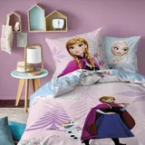 Disney Frozen Bettwäsche mit Anna und Elsa - Die Eiskönigin Bettwäsche Set 135x200 80x80 cm mit Reißverschluss - Flanell, 100% Baumwolle, - Rosa/Hellblau