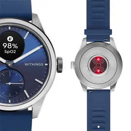 Withings ScanWatch 2 42 mm silber, Silikonarmband blau