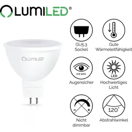 Lumiled GU5.3 LED Lampen Leuchtmittel 10 Stück Set, MR16 6W 50W 3000K Warmweiß 580 Lumen 120° Abstrahlwinkel Spots warm Reflektorlampen