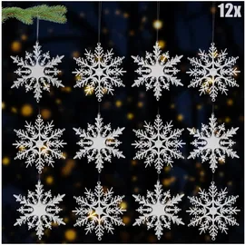COM-FOUR com-four® 12x Deko Anhänger Schneeflocken - Transparente 10 cm Schneeflocken-Anhänger mit Aufhängeschnur - Vielfältige Weihnachtsbaumschmuck-Designs