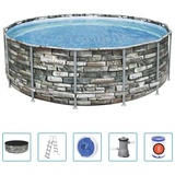 BESTWAY Power Steel Swimming Pool 427 x 122 cm inkl. Filteranlage Steinoptik