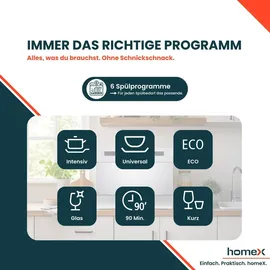 Homex GST6AD-S Tischgeschirrspüler (freistehend, 600 mm, Silber)