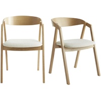 Skandinavische Stühle aus hellem Eichenholz und Stoff mit Bouclé-Wolleffekt in Ecru (2er-Set) LOVA