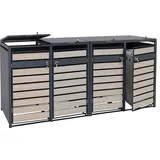 MCW 4er Mülltonnenverkleidung MCW-J81, Mülltonnenbox, erweiterbar, Metall 100kg, anthrazit Buche-Holzoptik hellbraun