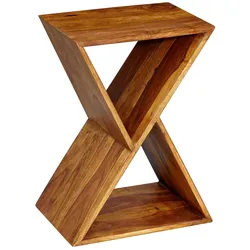 KADIMA DESIGN Extravaganter Beistelltisch aus Sheeshamholz, X-förmige Konstruktion, 2 Ablagen