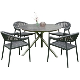 Ploß Carlos Dining-Tisch, Anthrazit-Mamoriert, Edelstahl/HPL, Ø 110 cm, Kreuzfuß, robust, rund
