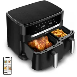 TEFAL Heissluftfritteuse "EY9428 Dual Easy Fry XXL", schwarz, B:43cm H:38,5cm T:51,5cm, Fritteusen, Heissluftfritteuse Doppelkammer, energie- & zeitsparend, EY9428
