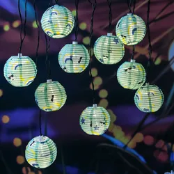 LED Solar Lichterkette 10 grüne Lampions Weltall für Garten Balkon Terrasse