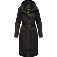 Navahoo Damen Wintermantel lang Parka warm Jacke mit Bindegürtel, Kapuze & Kragen Hokulanii