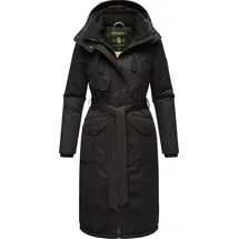 Navahoo Damen Wintermantel lang Parka warm Jacke mit Bindegürtel, Kapuze & Kragen Hokulanii