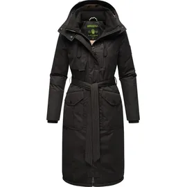 Navahoo Damen Wintermantel lang Parka warm Jacke mit Bindegürtel, Kapuze & Kragen Hokulanii