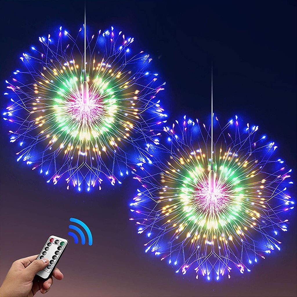 2er Pack 200 LED Starburst Feuerwerks Licht Bunt 8 Modi Lichterkette Batteriebetrieben Party Garten Weihnachten Deko