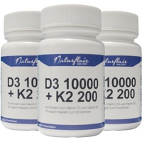 Vitamin D3 10.000 I.E. + Vitamin K2 200mcg 270 Kapseln MK7 Menachinon-7 IE IU