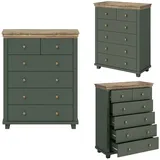 Lomadox Kommode Highboard Landhausstil in grün mit Lefkas Eiche Nb., b/h/t: ca. 90/112,5/42 cm