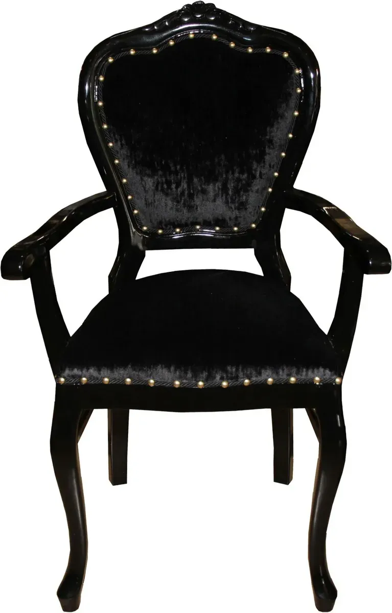Casa Padrino Barock Luxus Stuhl mit Armlehnen Schwarz / Schwarz