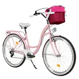 MILORDBIKES Milord Komfort Fahrrad Mit Korb Damenfahrrad, 28 Zoll, 7 Gang Shimano - Rosa