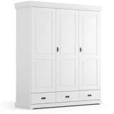 Lomadox Kleiderschrank TERMOLI-163 Kiefer massiv in weiß, 193 cm, 3 Türen, 3 Schubladen mit Softclose weiß