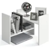 komto Tischregal Schreibtisch Aufsatzregal - Regal Klein, Küchenregal Stehend für Arbeitsplatte, Desktop Bücherregal Weiß | Shelf K 51-97 х 20 х 40 cm