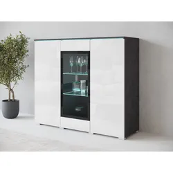 Highboard INOSIGN "Vera", schwarz-weiß (matera anthrazit, weiß hochglanz), B:120cm H:103,3cm T:39,5cm, Sideboards, Highboard mit 4 Türen, 9 Fächern, verglasten Türen