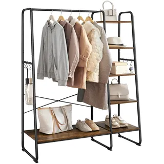 VASAGLE KleiderstÄnder, mit Kleiderstange, Schuhablage, 6 abnehmbare Haken, Schlafzimmer, Flur, vintagebraun-schwarz RGR116B01