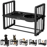 peluvio Levee Erhöhter Hundenapf Futternapf Hund Höhenverstellbar 5 Stufen mit 10° Neigung für Natürliche Fresshaltung, Metall Napfständer Slow Feeder Napf 1100 ml, Wassernapf 1450 ml mit Anti-Splash