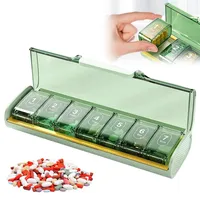Tablettenbox 7 Tage mit 7 Extra Großen Fächern, Tragbare Medikamenten- und Vitaminbox für Reise, Tasche, Geldbeutel – Morgens, Mittags, Abends, Grün