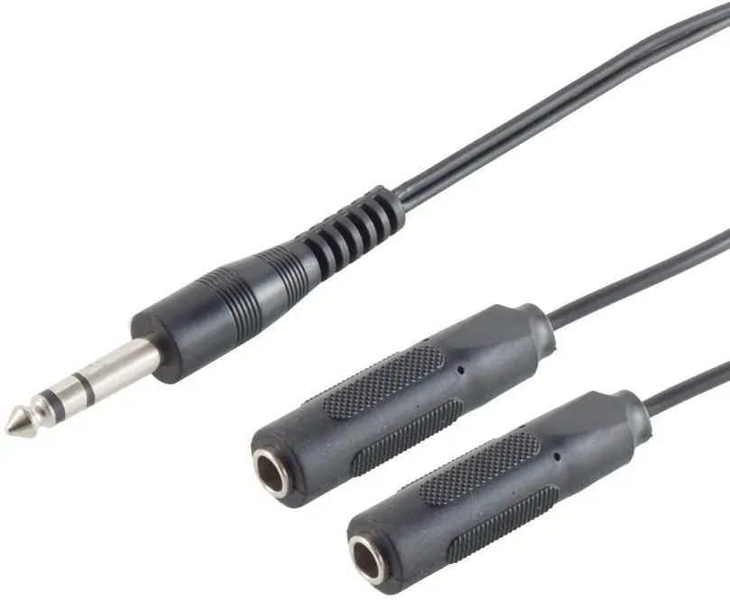 Adapter 1x 6,3mm Stereo Klinkenstecker - 2x 6,3mm Stereo Klinkenbuchse, schwarz, 0,20m