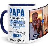 Tassenliebling® Tasse Papa mit Fotos und Sprüchen personalisiert - Papa ich habe versucht - Blau - Fototasse mit eigenen Bildern selbst gestalten - Vatertagsgeschenk