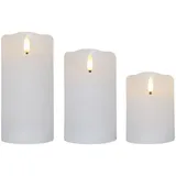 MARELIDA LED Kerzenset Flamme - Rustik-Optik - Echtwachs - 3D Flamme - 3 Größen - Timer - weiß - 3er Set