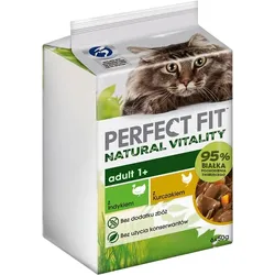 PERFECT FIT Natural Vitality Adult 1+ 6x50g: Vollnahrung für adulte Katzen auch nach der Kastration in Puten- und Hühnersauce
