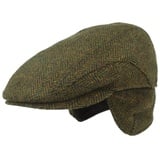 Breiter Schiebermütze Ohrenklappen Flatcap Schirmmütze 100% Wolle Oliv 63 - 63