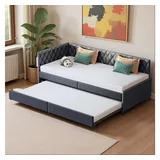 Simurq Daybett Schlafsofa 90/180x200cm, Ausziehbett, Mit Unterbett, Tagesbett, Mit Lattenrost, Samt, Gästebett, Platzsparend grau