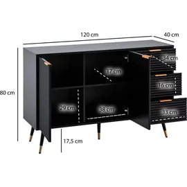 FineBuy Sideboard 120 x 80 x 40 cm Schwarz / Eiche Dekor