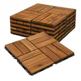 Buri 2m2 Holzfliesen Terrassenfliesen Holz Fliesen Mosaik 30x30 cm - 22 STK Balkonfliesen wetterfest aus Akazienholz mit Klicksystem für Terrasse Balkon Stecksystem