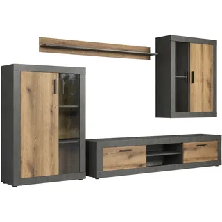 trendteam Wohnwand Osaka 285 x 188 x 40 cm - Eiche, anthrazit